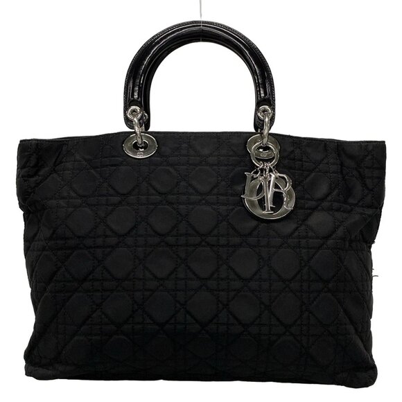 DIOR/ChristianDior Cannage Stitch-Black Nylon PatentLeather Tote Bag 606-072125 - Picture 1 of 14